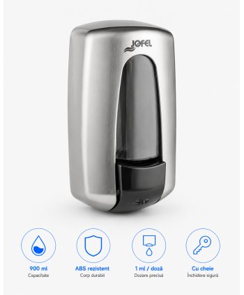 Dozator pentru sapun lichid cu finisaj nichelat, calitate Premium, Jofel Aitana Nickel, capacitate 900 ml