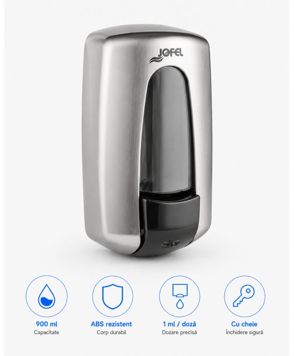 Dozator pentru sapun lichid cu finisaj nichelat, calitate Premium, Jofel Aitana Nickel, capacitate 900 ml Dozator pentru sapun lichid cu finisaj nichelat, calitate Premium, Jofel Aitana Nickel, capacitate 900 ml