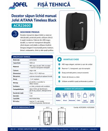 Dozator Săpun Lichid Jofel TIMELESS negru – Funcționalitate și Design pentru Spații Moderne