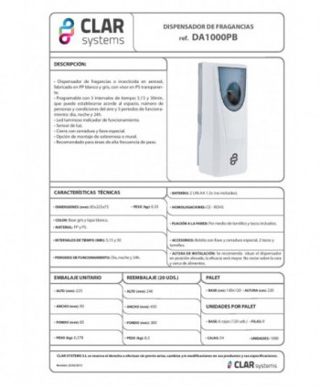 Dispenser automat pentru spray odorizant Clar Systems –🌸 Miros plăcut garantat pentru 30 de zile