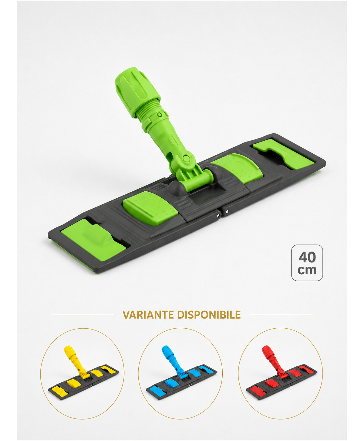 Suport mop profesional plat verde 40 cm, fixare cu urechi, pentru bucătării
