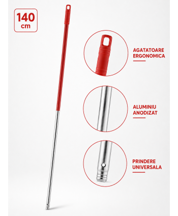 Mopuri profesionale - Mâner profesional roșu din aluminiu 140 cm pentru mop, pentru toalete - arli.ro