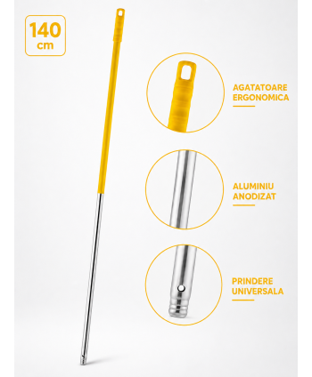  Mopuri profesionale - Mâner profesional galben din aluminiu 140 cm pentru mop, pentru lavoare - arli.ro