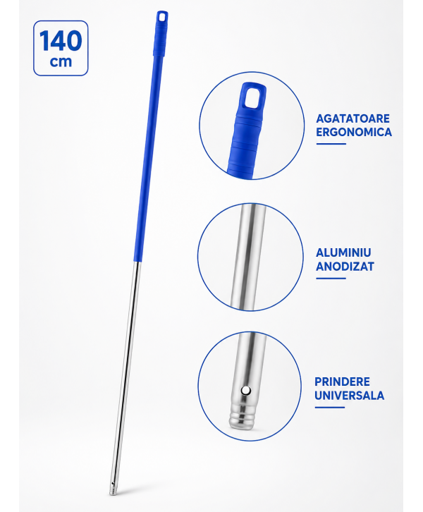 Mâner profesional albastru din aluminiu 140 cm pentru mop, pentru birouri