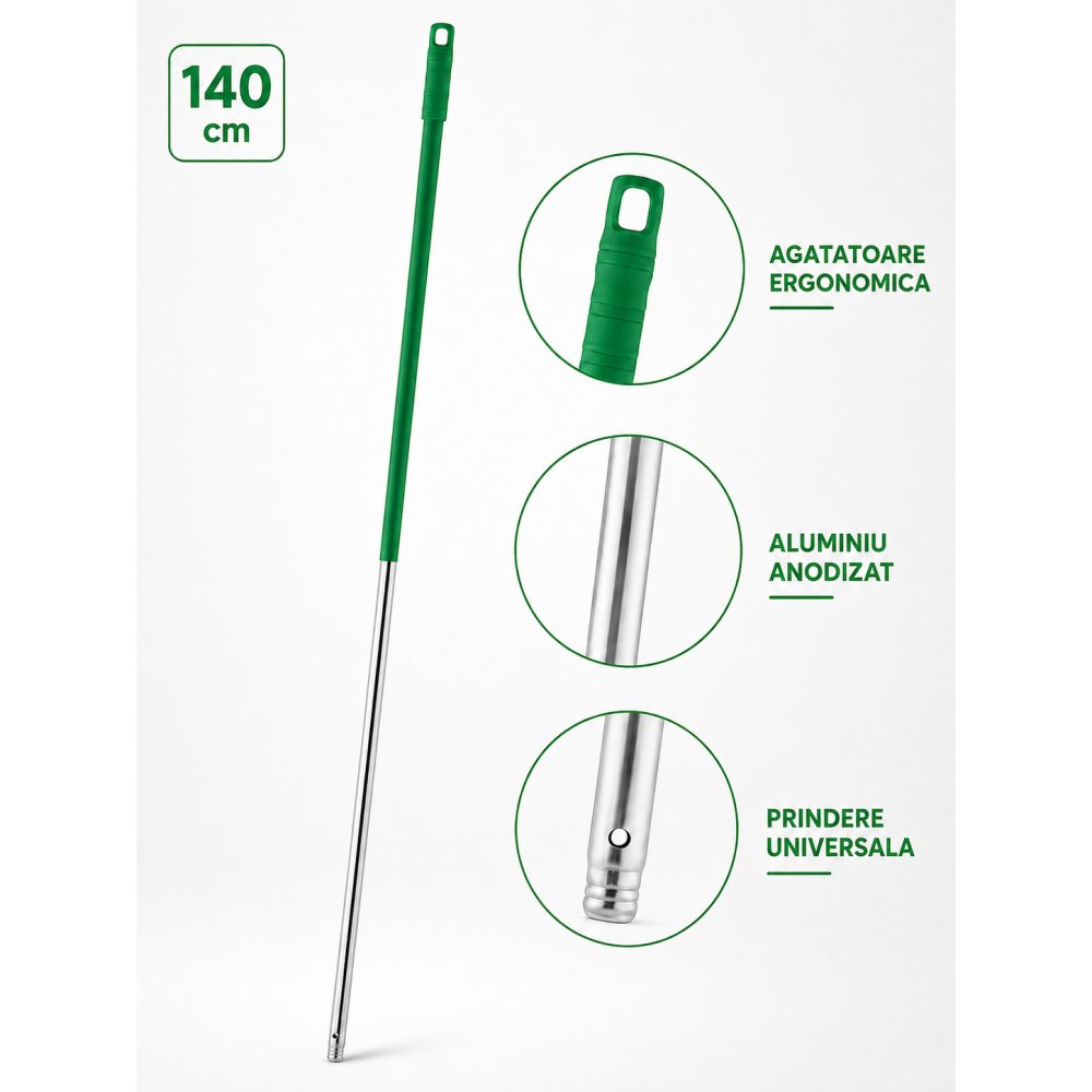 Mâner profesional verde din aluminiu 140 cm pentru mop, pentru bucătării