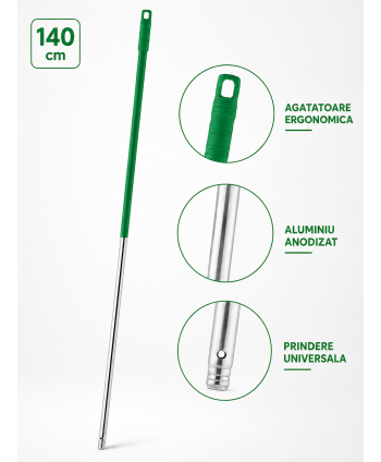  Mopuri profesionale - Mâner profesional verde din aluminiu 140 cm pentru mop, pentru bucătării - arli.ro
