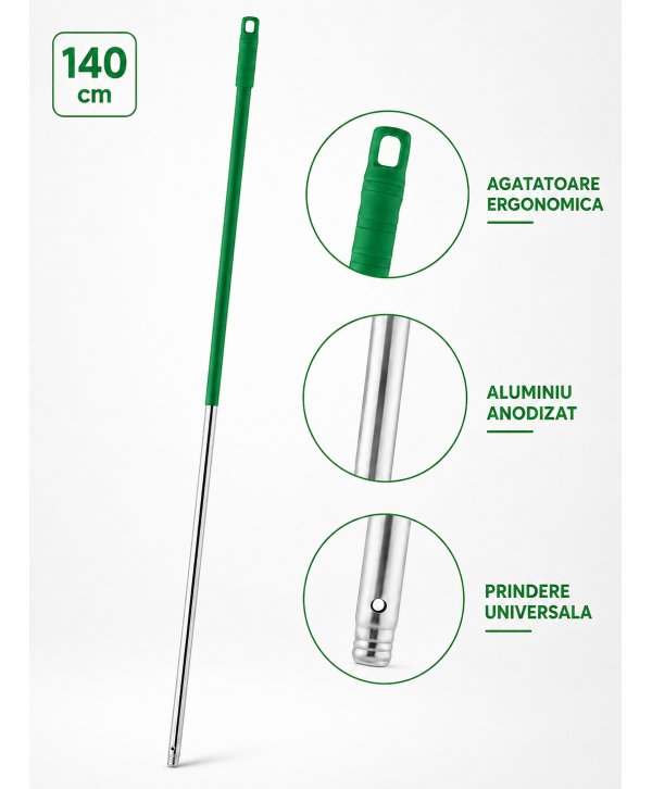 Mâner profesional verde din aluminiu 140 cm pentru mop, pentru bucătării Mâner profesional verde din aluminiu 140 cm pentru mop, pentru bucătării