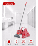 Set mop Kentucky roșu 200 g, cu suport tip clește și mâner aluminiu 140 cm, pentru toalete Set mop Kentucky roșu 200 g, cu suport tip clește și mâner aluminiu 140 cm, pentru toalete