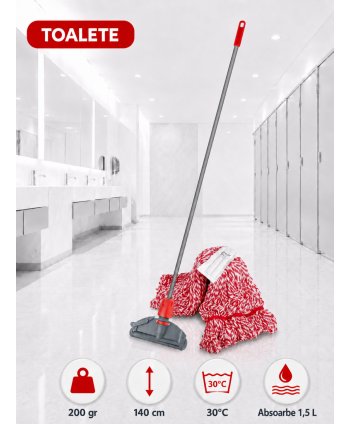 Set mop Kentucky roșu 200 g, cu suport tip clește și mâner aluminiu 140 cm, pentru toalete