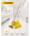 Set mop Kentucky galben 200 g, cu suport tip clește și mâner aluminiu 140 cm, pentru lavoare