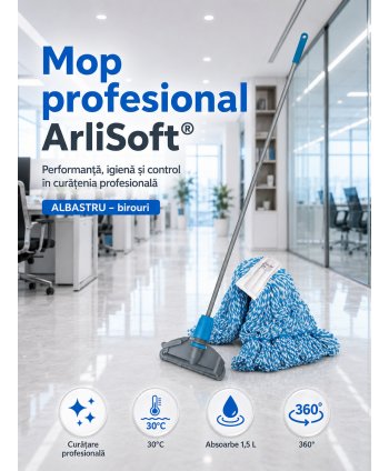 Set mop Kentucky albastru 200 g, cu suport tip clește și mâner aluminiu 140 cm, pentru spatii comune