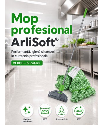 Set mop Kentucky verde 200 g, cu suport tip clește și mâner aluminiu 140 cm, pentru zone alimentare