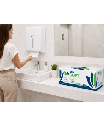 Prosoape de hartie pt maini ArliSoft® V-Fold White 2 straturi, celuloza 100%, 3000 buc, 20 pach x 150 servetele, 21 x 23,2 cm