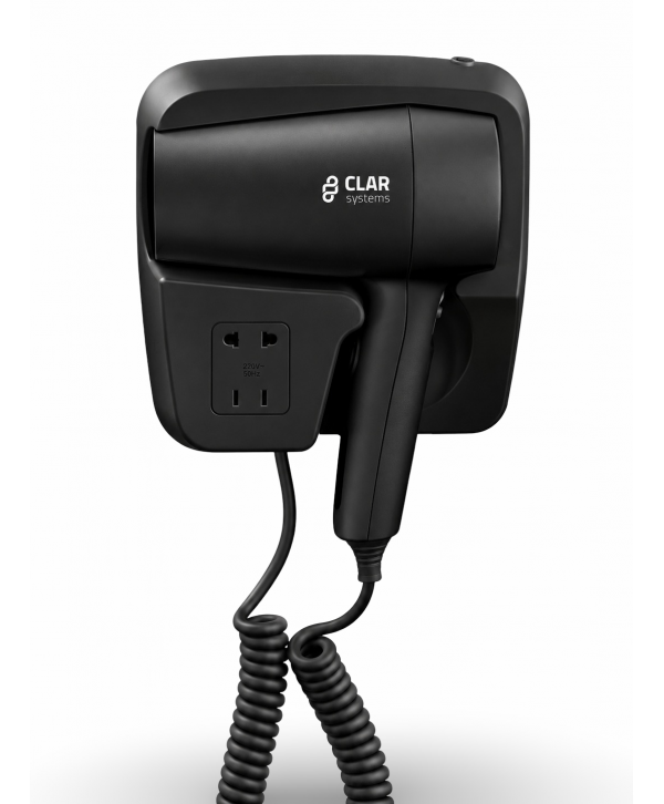 Uscator de par cu suport Clar Systems negru mat – hoteluri si wellness Uscator de par cu suport Clar Systems negru mat – hoteluri si wellness