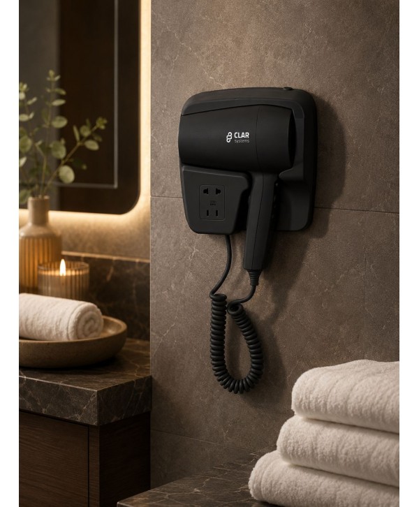 Uscator de par cu suport Clar Systems negru mat – hoteluri si wellness Uscator de par cu suport Clar Systems negru mat – hoteluri si wellness