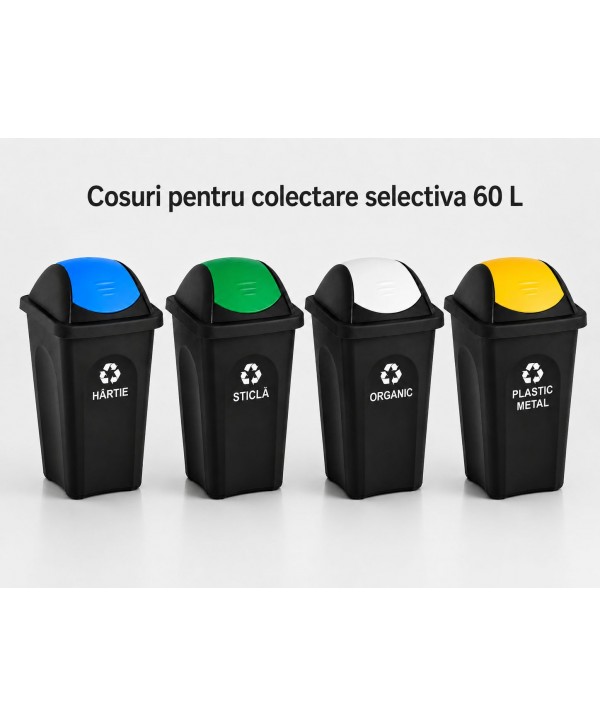 Cos de gunoi pt colectare selectiva deseuri din plastic 🇮🇹 60 litri, capac batant