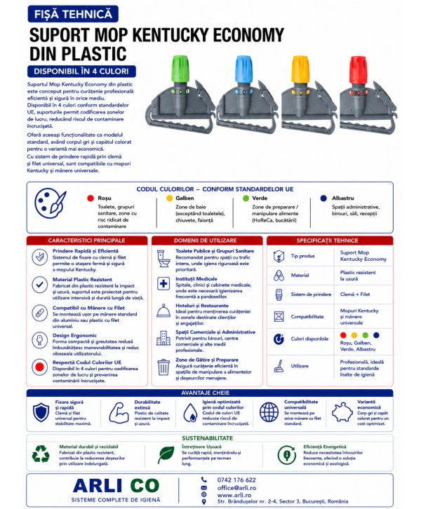Suport mop Kentucky profesional galben, cu clemă și filet, pentru lavoare Suport mop Kentucky profesional galben, cu clemă și filet, pentru lavoare