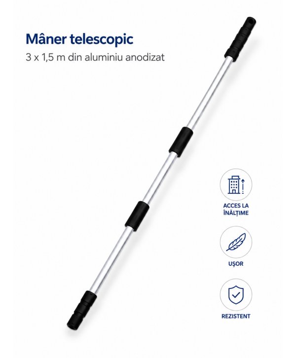 Set profesional pentru spălarea și curățarea geamurilor cu mâner telescopic 3 x 1,5 m
