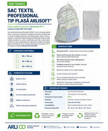 Sac Profesional Tip Plasă 50 × 70 cm  Pentru Spălarea Mopurilor | Rezistență 95°C | Conform Ordin MS 1761/2021