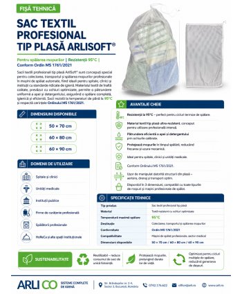 Sac Profesional Tip Plasă 50 × 70 cm  Pentru Spălarea Mopurilor | Rezistență 95°C | Conform Ordin MS 1761/2021