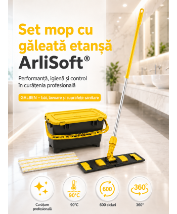 Set mop cu găleată etanșă ArliSoft® 20L, galben