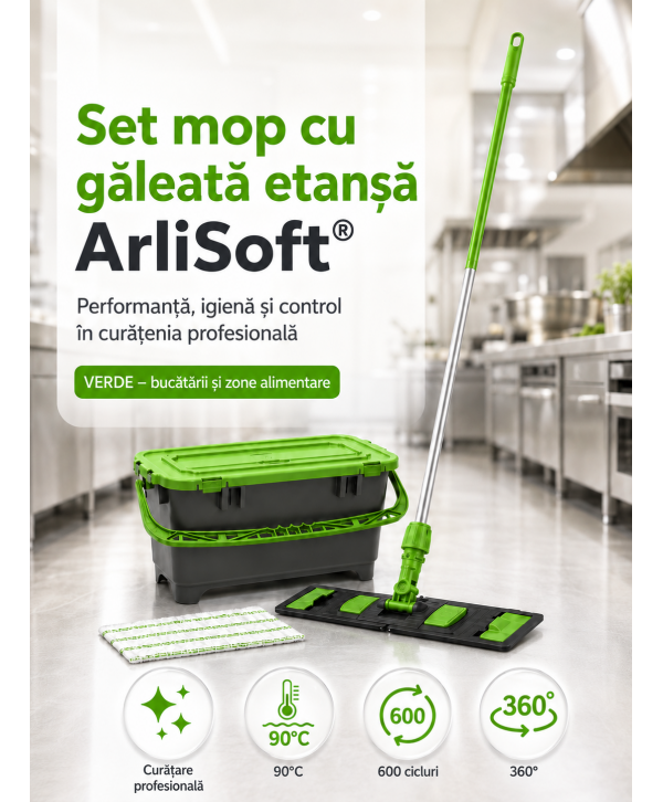 Acasa - - Set mop cu găleată etanșă ArliSoft® 20L, verde - arli.ro
