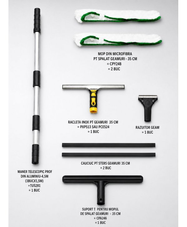Acasa - Set profesional pentru spălarea și curățarea geamurilor cu mâner telescopic 3 x 1,5 m - arli.ro