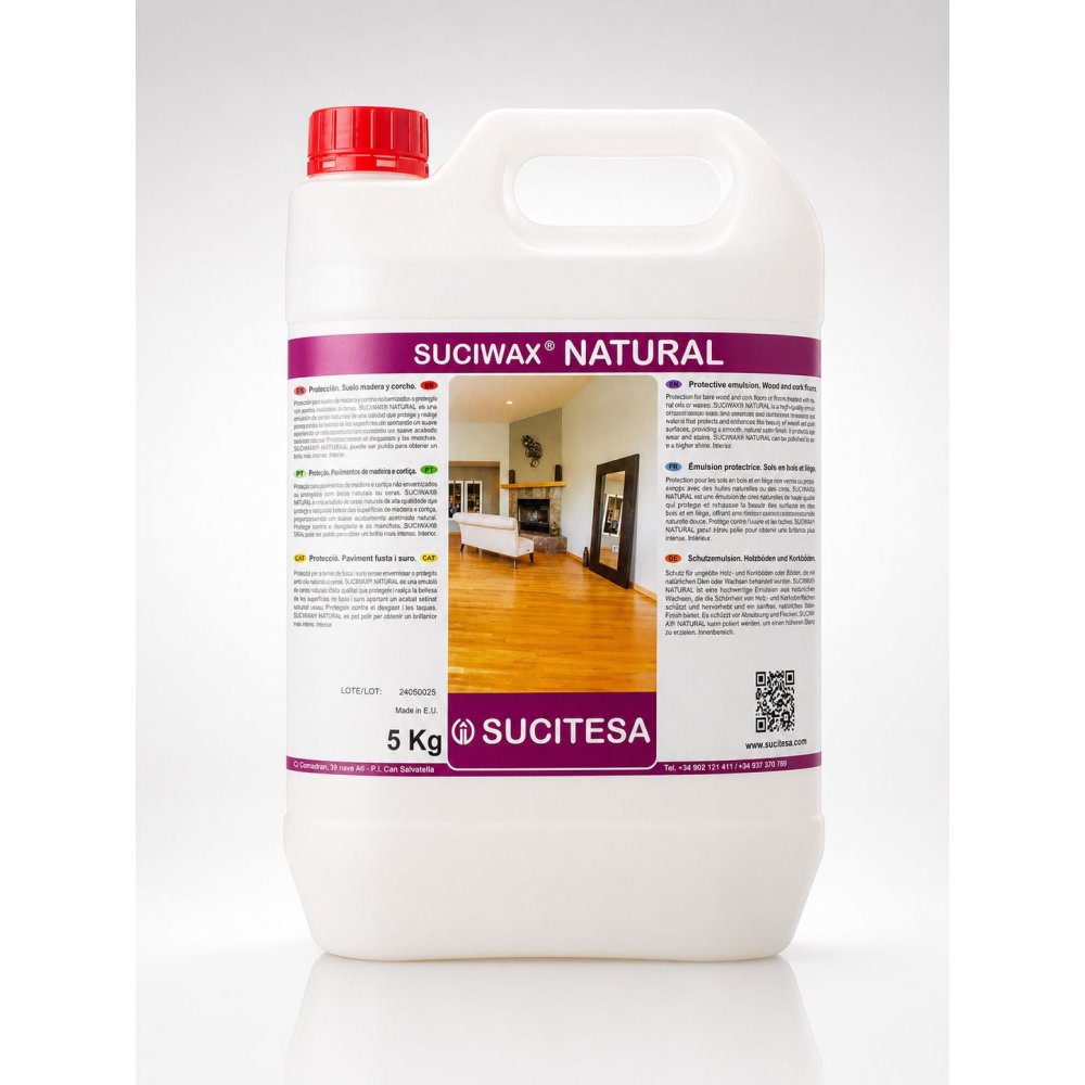 Suciwax Natural 5L - Emulsie profesională pentru protecția și întreținerea suprafețelor din lemn, parchet laminat și plută