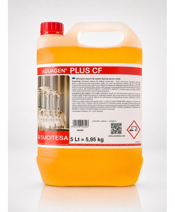 Aquagen Plus CF 5L - Detergent Profesional de Ultimă Generație pentru Spălarea Manuală sau Automată a Vaselor din Sticla
