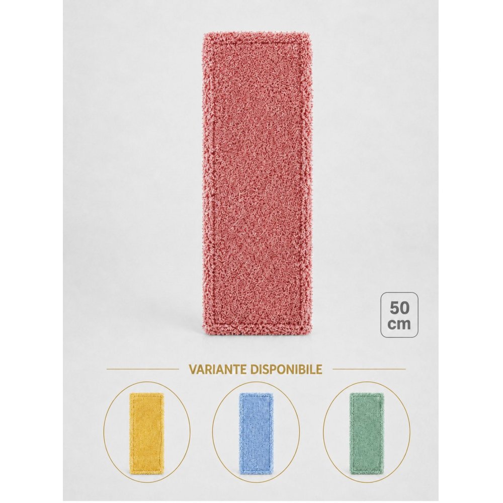 Mop profesional plat roșu 50 cm din microfibră, cu urechi și buzunare, pentru toalete
