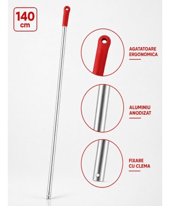  Mopuri profesionale - Mâner profesional roșu din aluminiu 140 cm pentru mop, pentru toalete - arli.ro