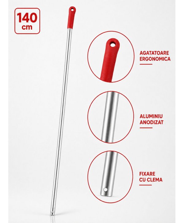 Mopuri profesionale - Mâner profesional roșu din aluminiu 140 cm pentru mop, pentru toalete - arli.ro