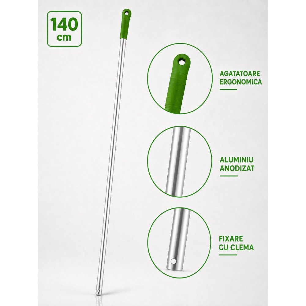 Mâner profesional verde din aluminiu 140 cm pentru mop, pentru bucătării