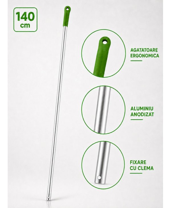 Mâner profesional verde din aluminiu 140 cm pentru mop, pentru bucătării