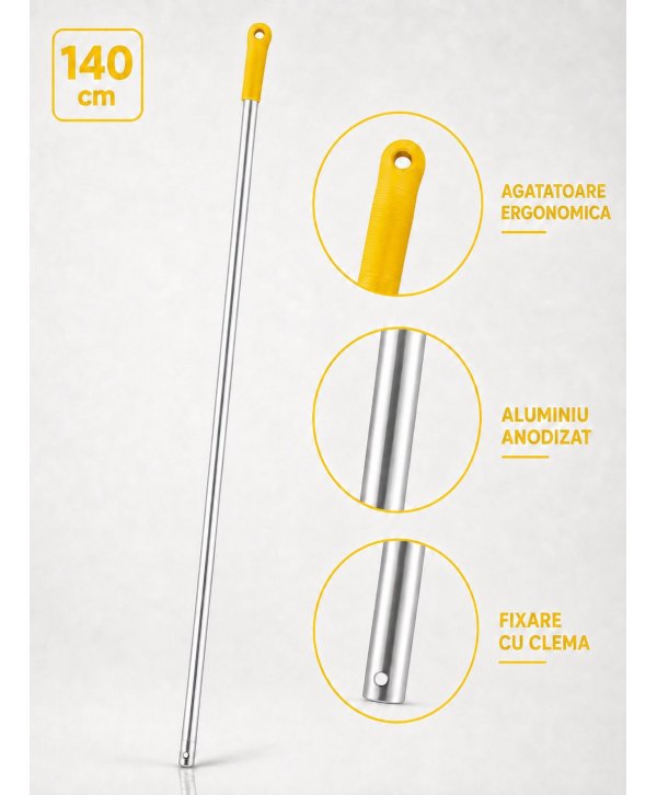 Mopuri profesionale - Mâner profesional galben din aluminiu 140 cm pentru mop, pentru lavoare - arli.ro