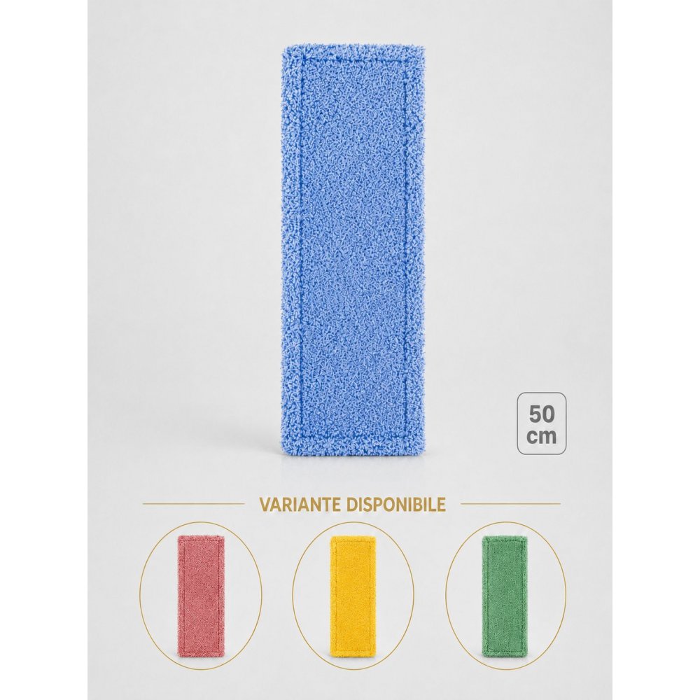 Mop profesional plat albastru 50 cm din microfibră, cu urechi și buzunare, pentru birouri