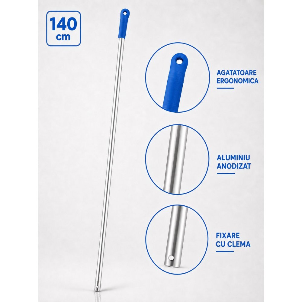 Mâner profesional albastru din aluminiu 140 cm pentru mop, pentru birouri