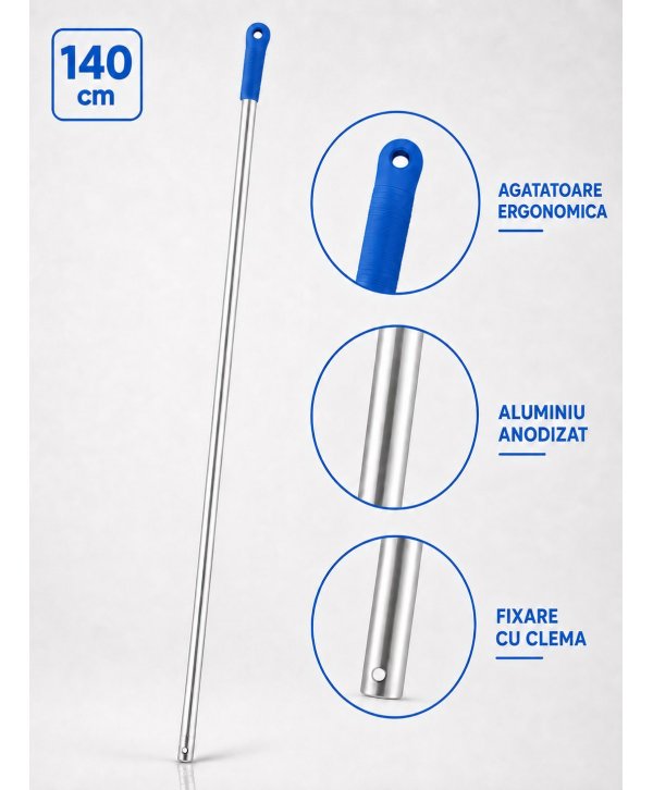 Mâner profesional albastru din aluminiu 140 cm pentru mop, pentru birouri