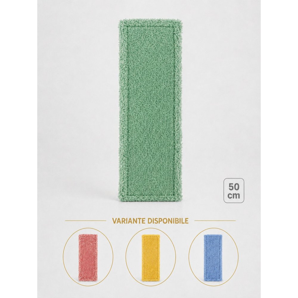 Mop profesional plat verde 50 cm din microfibră, cu urechi și buzunare, pentru bucătării