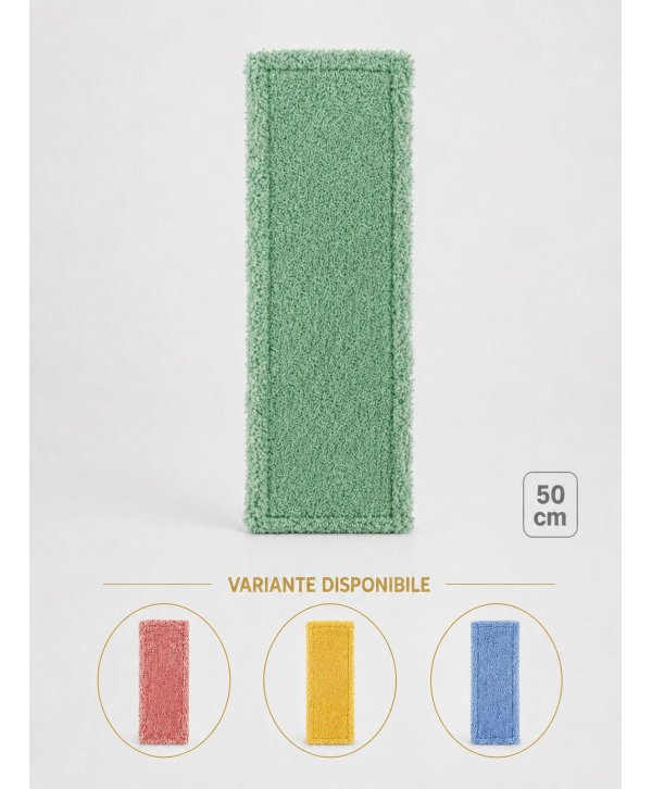 Mop profesional plat verde 50 cm din microfibră, cu urechi și buzunare, pentru bucătării