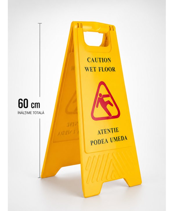 Semnalizator "ATENTIE PODEA UMEDA" Inaltime 60 cm, romana / engleza, fabricat in Spania Semnalizator "ATENTIE PODEA UMEDA" Inaltime 60 cm, romana / engleza, fabricat in Spania