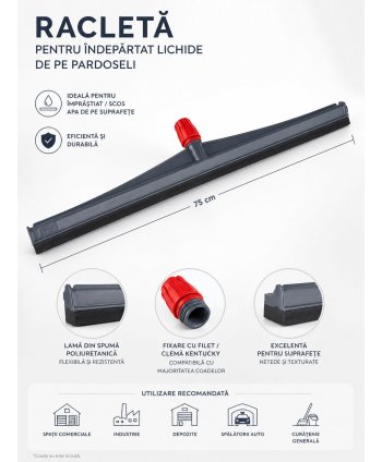 Racleta pentru indepartat lichide de pe pardoseli, coada metalica 120 cm, lama din spuma poliuretanica de 75 cm, filet universal