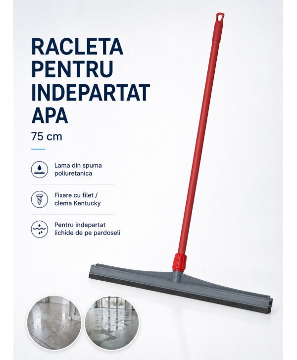 Racleta pentru indepartat lichide de pe pardoseli, coada metalica 120 cm, lama din spuma poliuretanica de 75 cm, filet universal
