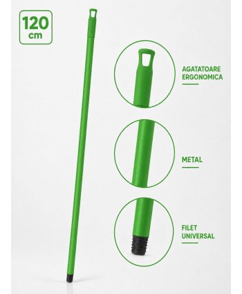  Materiale de curatenie - Mâner metalic ergonomic pentru mopuri, mături și raclete, 120 cm, Verde – Compatibilitate universală și igienă garantată - arli.ro