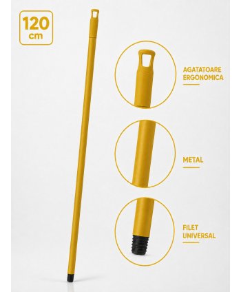  Materiale de curatenie - Mâner metalic ergonomic pentru mopuri, mături și raclete, 120 cm, Galben – Compatibilitate universală și igienă garantată - arli.ro