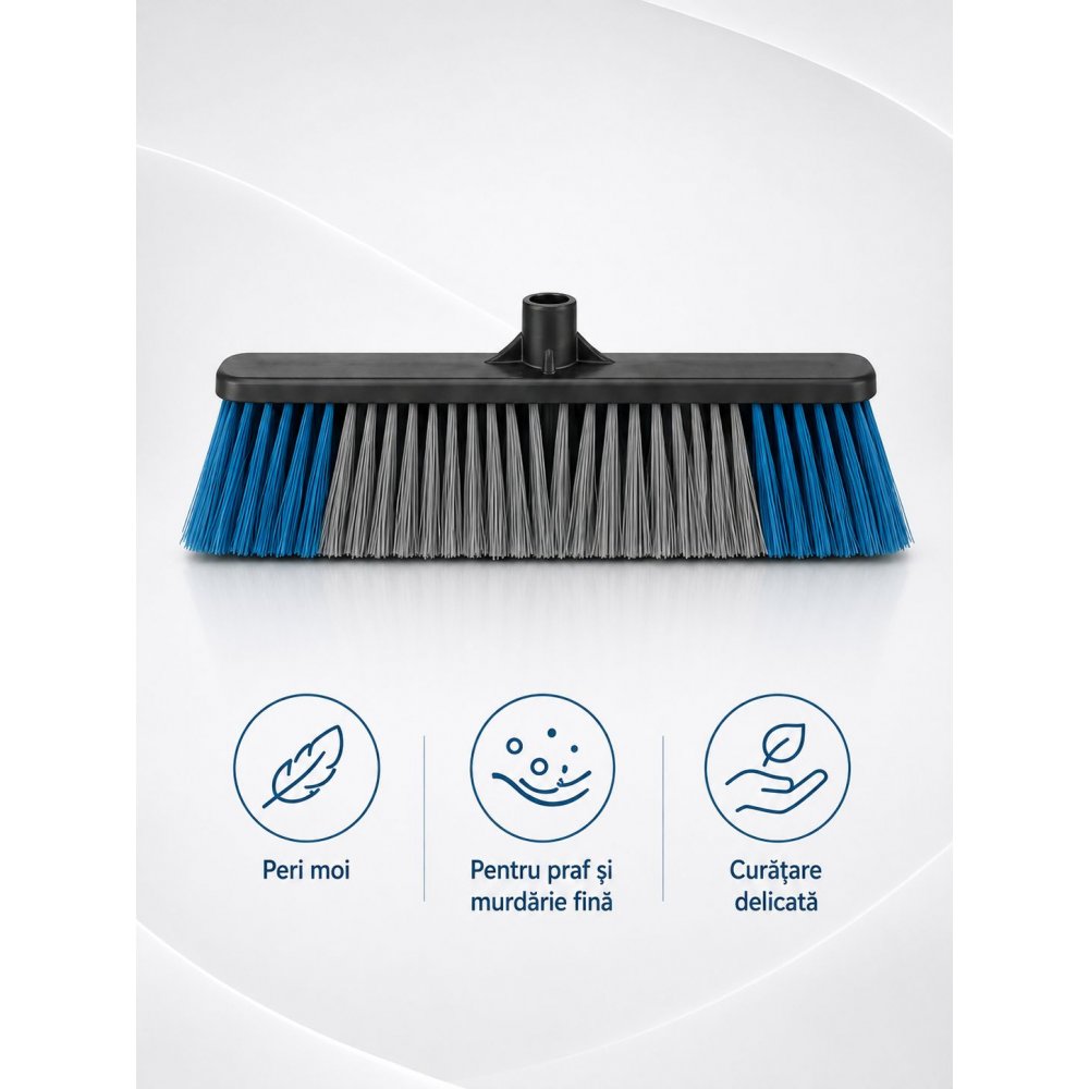 Mătură Profesională de Exterior cu Peri Flexibili 60 cm - murdărie fină, praf, nisip pe Beton, Asfalt, Marmură & Mozaic