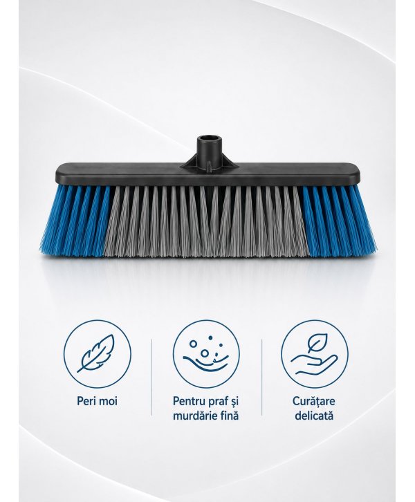 Mătură Profesională de Exterior cu Peri Flexibili 60 cm - murdărie fină, praf, nisip pe Beton, Asfalt, Marmură & Mozaic
