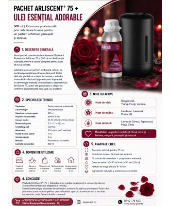Pachet Promoțional ArliScent® 75 + Ulei Esențial Adorable 500 ml - Echilibru între delicatețe florală și rafinament lemnos