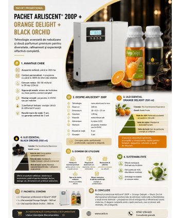 Pachet Difuzor Profesional de Uleiuri Esentiale ArliScent  + Black Orchid 500ml + Orange Delight 500ml