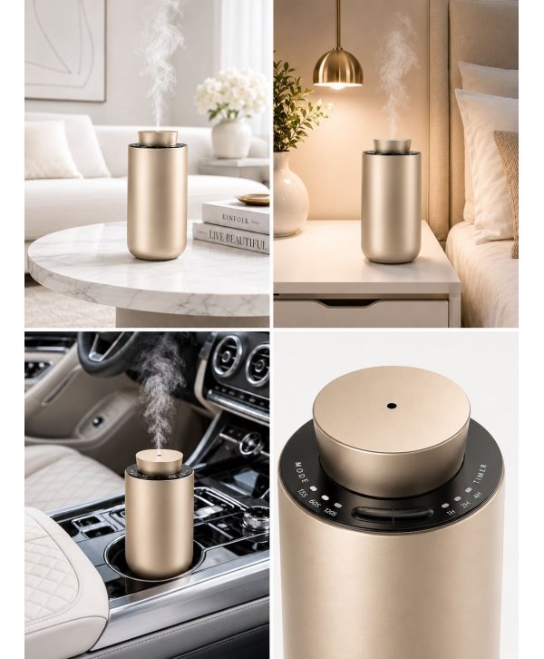 Difuzor Gold Champagne pentru esențe odorizante prin nebulizare – Soluția ideală pentru auto și birou Difuzor Gold Champagne pentru esențe odorizante prin nebulizare – Soluția ideală pentru auto și birou